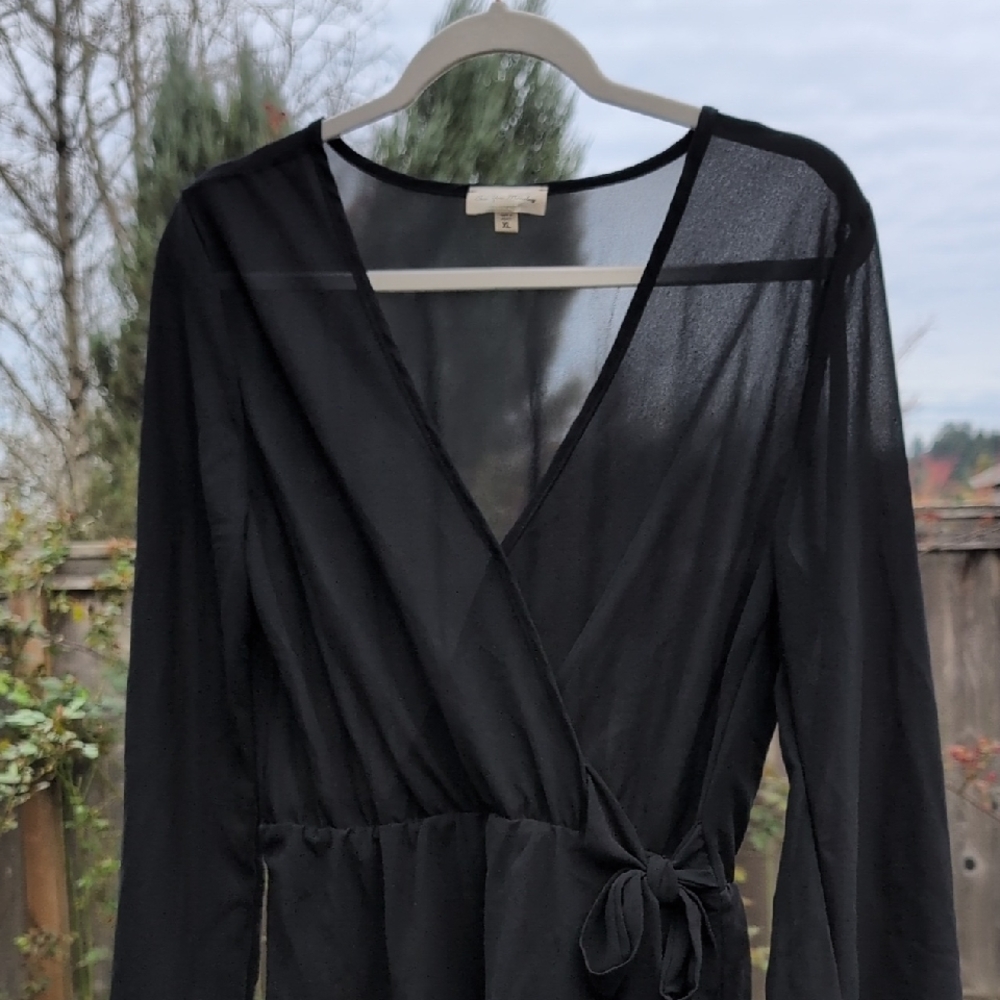 See You Monday Black Long Sleeve Wrap Dress